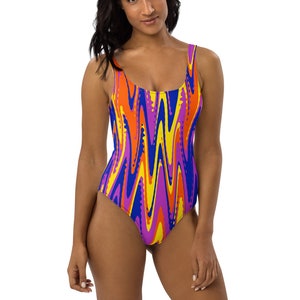 Multi Color Abstract Design One-Piece Swimsuit, Gift for Her, Birthday Gift, Colorful Designer Swim Wear