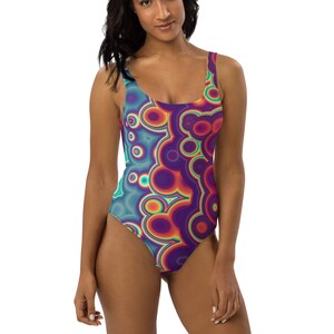 Multi Colored Abstract Design One-Piece Swimsuit, Gift for Her, Birthday Gift, Unique Pattern Designer Swim Wear