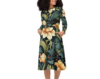 William Morris Midi Dress | Botanical Floral Dress | Artistic Fashion | Nature Lover Gift for Her
