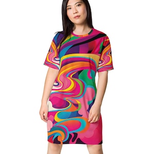 Marble Design Pink Themed T-Shirt Dress, Gift for Her, Marble Print Loose Fit Summer Dress