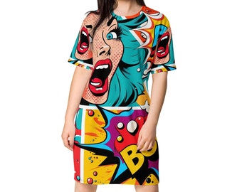 Pop Art All Over Print Dress | Artistic Wear | Bold Print Fashion | For Her