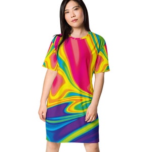 Abstract Print Comfortable Designer T Shirt Dress, Gift for Her, Birthday Gift, Colorful Summer/Spring Casual Comfortable Plus Size Dress