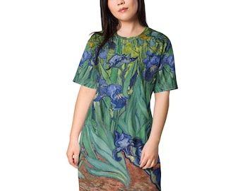Vestido camiseta con estampado de lirios de Van Gogh / Atuendo de arte para vestir / Moda estilo galería / Regalo para mujer