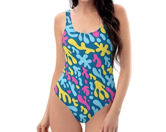 Pastel Abstract Design Premium One-Piece Swimsuit, Gift for Her, Birthday Gift, Abstract Print Summer Swim Wear