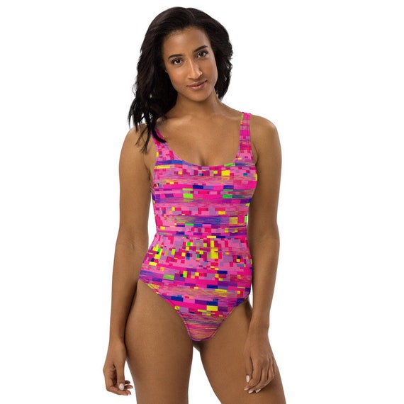 Bright Pink One-piece Swimsuit: Colorful Pixel Design - Etsy