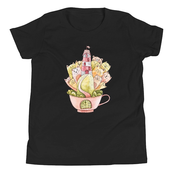 Kids Cat Design Unisex Short Sleeve Cotton T-shirt , Gift