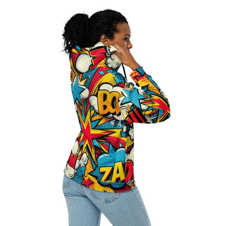 Pop Art Custom Made Zip Hoodie, Retro Gift, Comic Book Winter Wear Designer Hoodie.