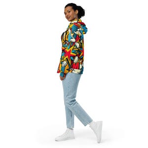 Pop Art Custom Made Zip Hoodie, Retro Gift, Comic Book Winter Wear Designer Hoodie.