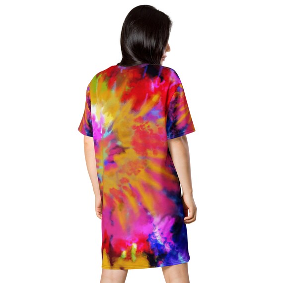Bright Tie Dye T-Shirt Dress: Multi Color Summer Casual Plus Size Bright Tie Dye Designer T Shirt Dress, Gift for Her, Birthday Gift, Multi Color  Summer Dress, Plus Size Casual Dress, Bachelorette Dress - Etsy