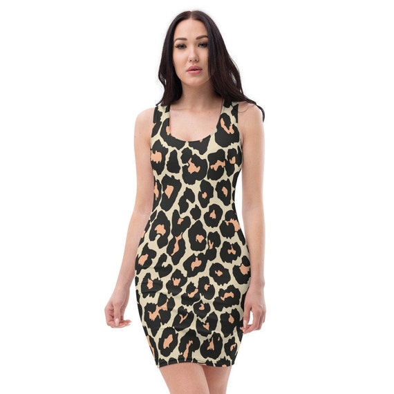 Leopard Print Fitted Dress: Sleeveless Microfiber Slip-On Leopard Print Fitted Dress: Sleeveless Microfiber Slip-On
