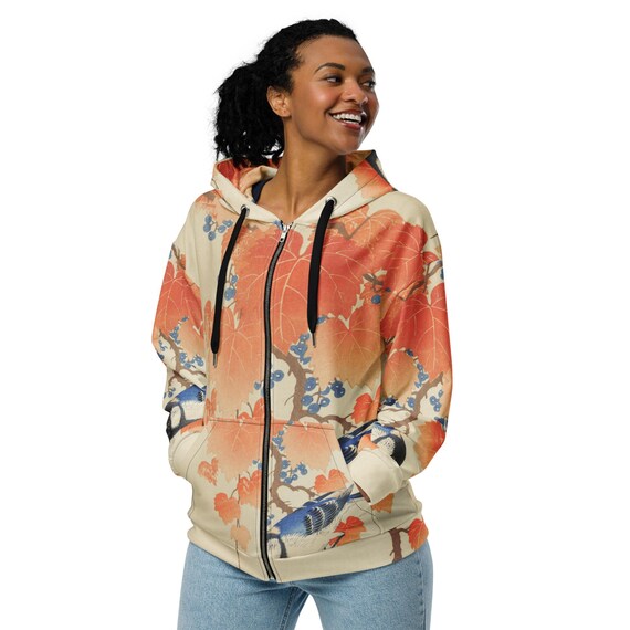Zip Hoodie Vintage Japanese Hoodie Autumn Leaves Japanese Art Zip
