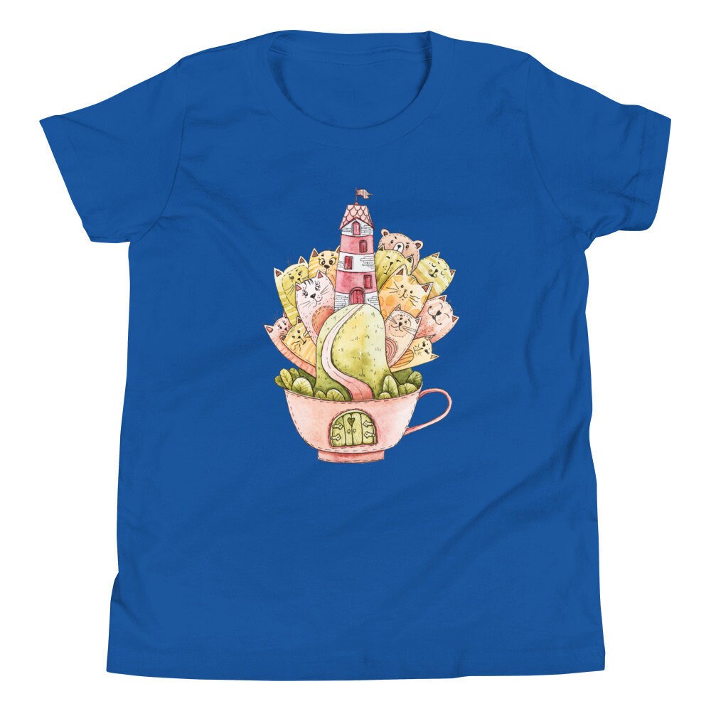 Kids Cat Design Unisex Short Sleeve Cotton T-shirt , Gift