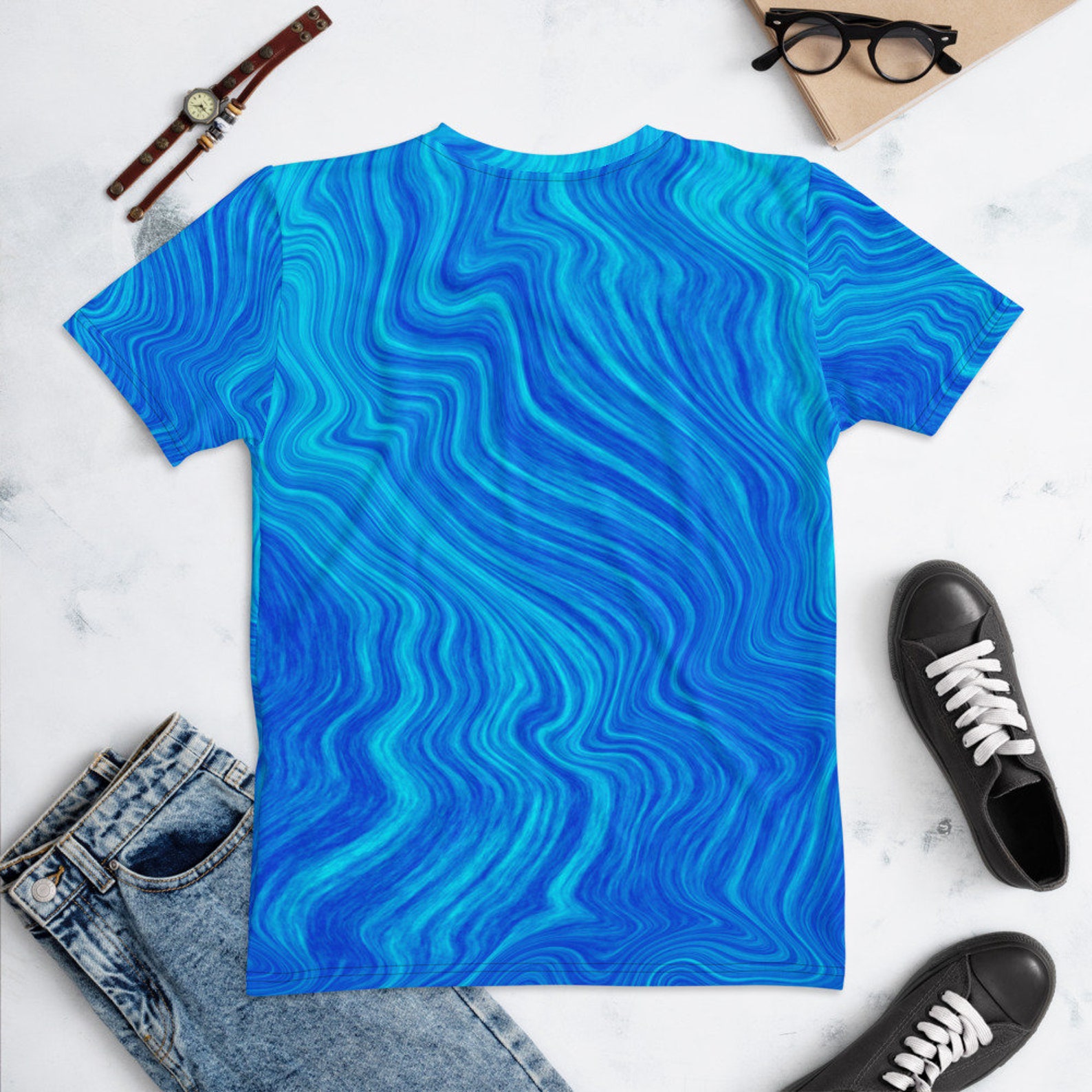 Blue Marble Design Women's Full Print Tshirt Gift for Etsy UK