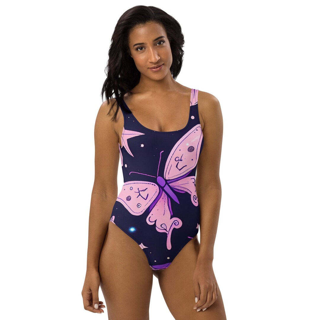 Butterfly Print One Piece Swimsuit – Vintage Ruffle Mini Dress Style