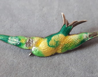 Large antique swallow silver & enamel brooch