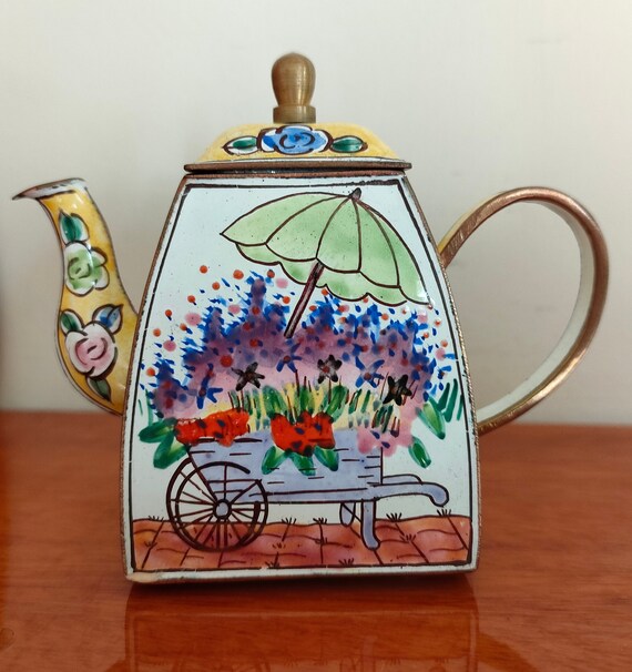 Vintage Copper and Enamel Mini Teapot Kelvin Chen Style Teapot