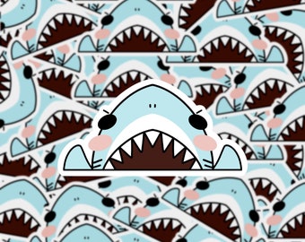 CHARkyuu Shark Sticker | Cute Animal Sticker | Blushing Chomp Shark Sticker | Weatherproof Waterproof Durable Glossy Die Cut Sticker
