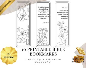 Segnalibri biblici in spagnolo da stampare e colorare, segnalibri floreali cristiani, versetti biblici, modello Canva modificabile, regalo per donne