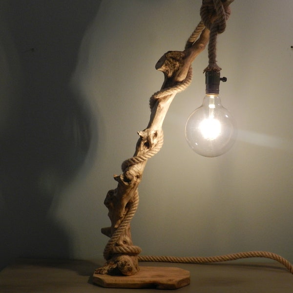 Driftwood table lamp with pallet wood base, living room table lamp, living room lighting