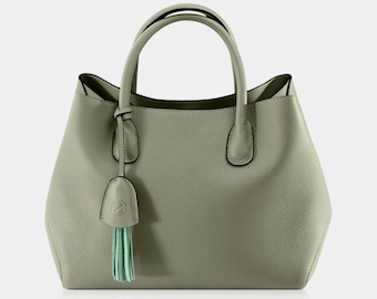 Tassia Genuine Leather Handbag, Top Handle Classic Bucket bag Made in Switzerland