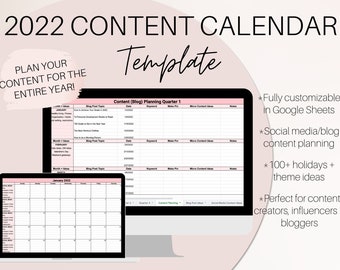 2022 Content Calendar Template - Content Calendar Google Sheets - Social Media Content Planner - Blog Planner - Social Media Planner