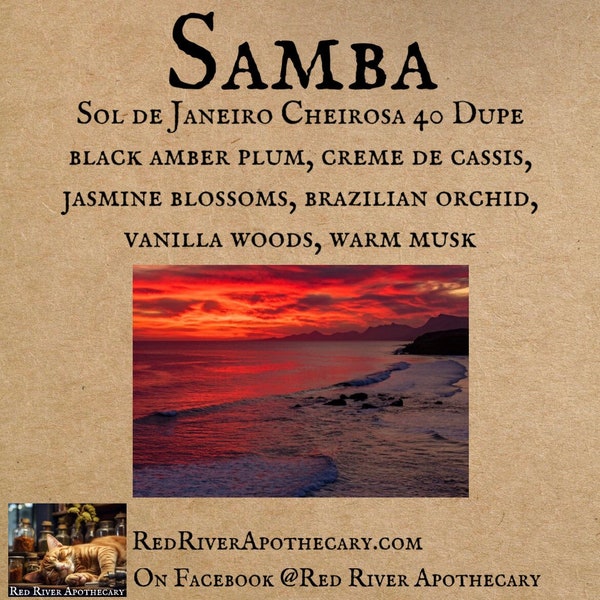 Samba Perfume Oil, Sol de Janeiro Cheirosa 40 Dupe Bom Dia Bright, Black Amber Plum, Creme de Cassis, Jasmine, Orchid, Vanilla Woods, Musk