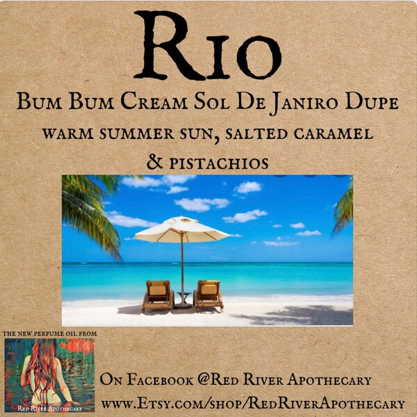 Huile de parfum Rio, Dupe crème Bum Bum de Sol de Janeiro, parfum indépendant, caramel salé, pistaches, soleil d'été chaud, plage, été