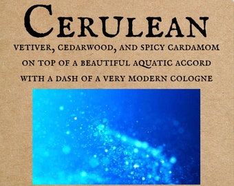 Cerulean Perfume Oil, Indie Perfume, Woody, Aquatic, Vetiver, Cedar, Cardamom, Aquatic Accord, Blue