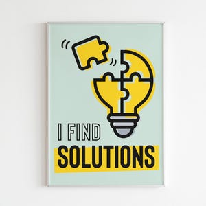 I Find Solutions" motiverende digitale poster – inspirerende muurkunst met hoge resolutie voor probleemoplossing en focus