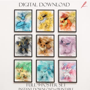 Eeveelutions Pastel Watercolor Art Print Set (Digital Download)