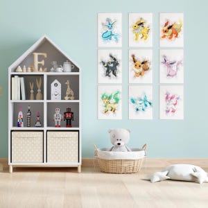 Tous les impressions Poke de la famille Eeveelutions, Eeveelution imprimable, téléchargement numérique, art mural aquarelle Eeveelution, décoration de chambre Eeveelution