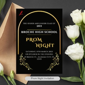 PROM NIGHT PARTY uitnodigingen, afdrukbare en bewerkbare uitnodigingen, School Night Party uitnodiging, High School en College Night Party uitnodiging