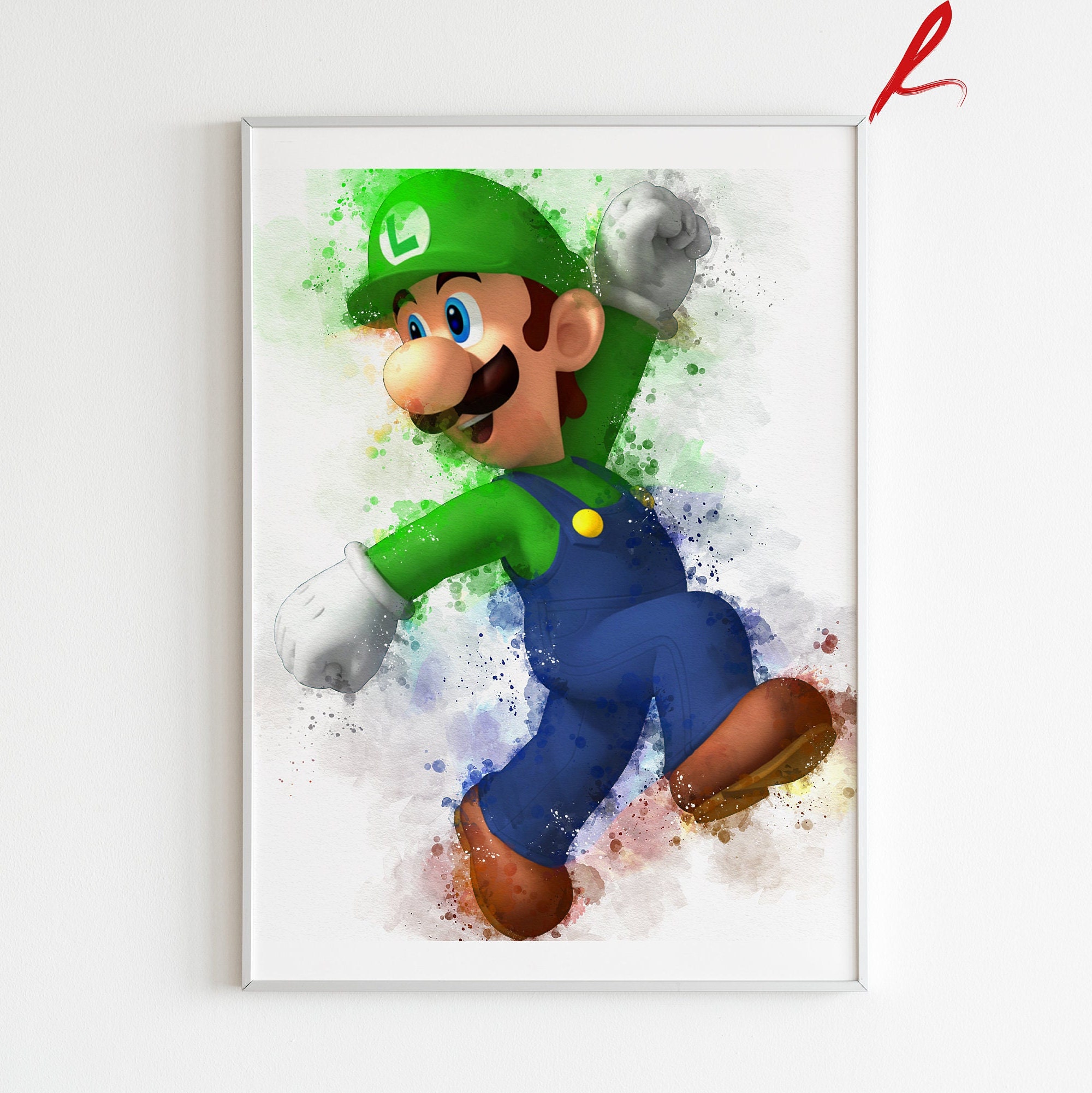Set of 4 Super Mario Watercolor Poster, Super Mario Print, Luigi