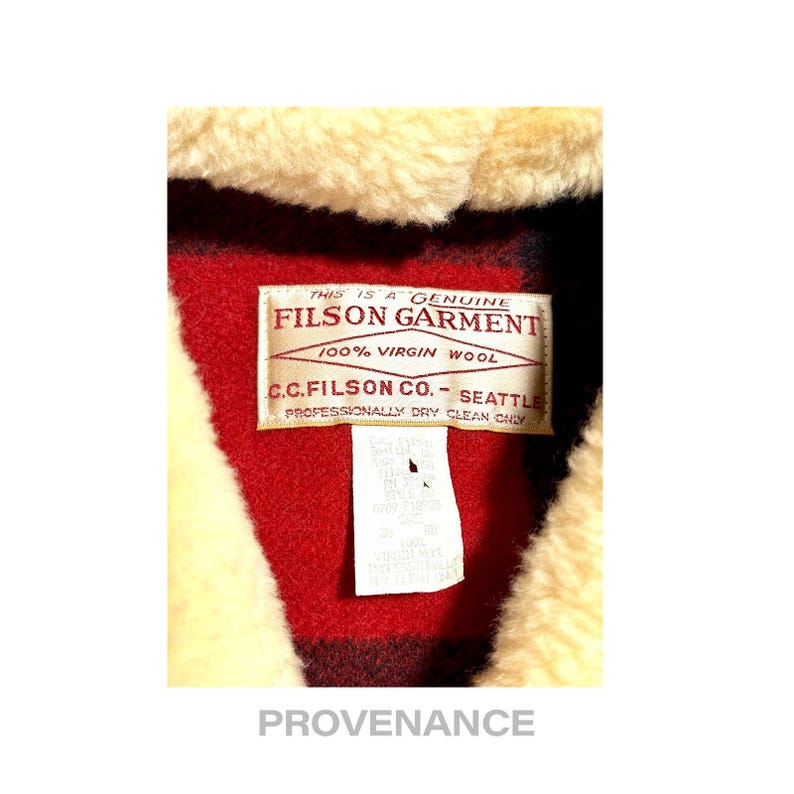 Abrigo de lana Filson Mackinaw a cuadros rojos y negros, talla 38 imagen 13
