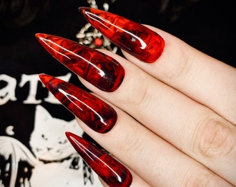 Blood red and black nails • halloween nails • gothic nails