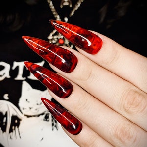 Blood Red and Black Nails Halloween Nails Gothic Nails - Etsy