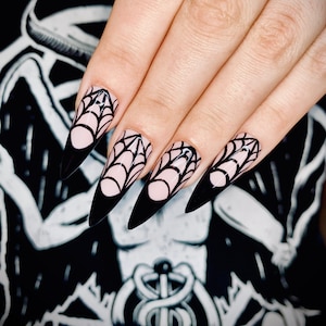 Spider web french tip press on nails • Halloween nails • Gothic nails • spider web nails