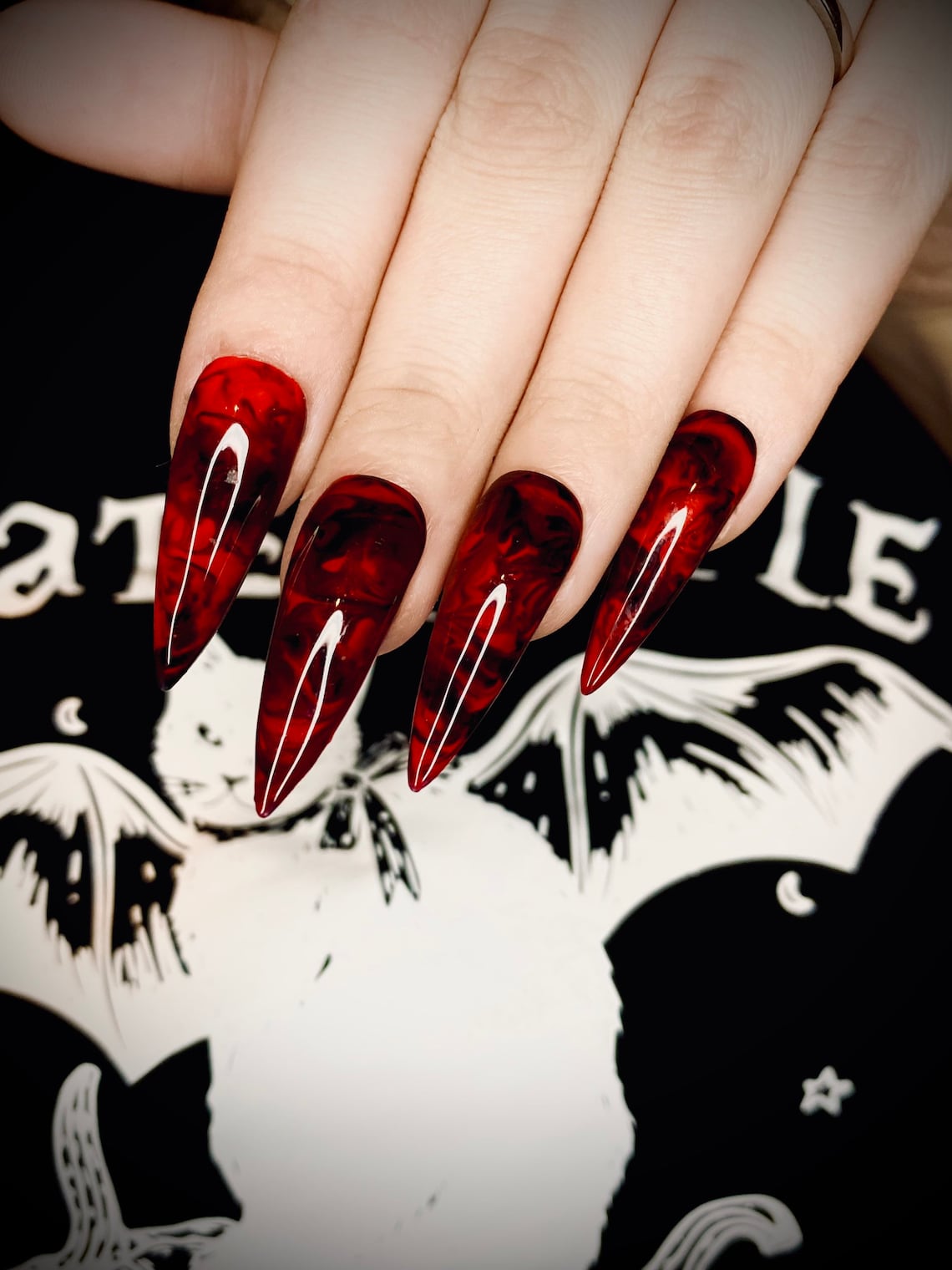 Blood Red and Black Nails Halloween Nails Gothic Nails Etsy