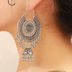 Silver Earrings| drop earrings| Indian earrings| long hanging jhumka earring | Indian jewelry| Indian jewellery