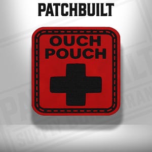 Ouch Pouch First Aid Patch – Red Leatherette Hook and Loop or Iron-On Med Kit Patch