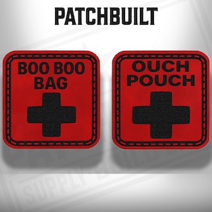 Ouch Pouch & Boo Boo Bag Bundle First Aid Patch – Red Leatherette Hook and Loop Med Kit Patch
