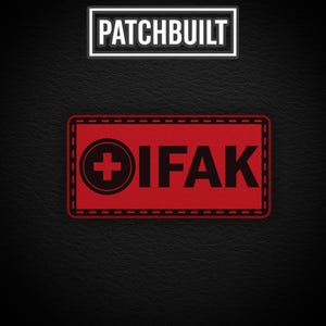 IFAK First Aid Patch Style#2 – Red Leatherette Hook & Loop or Iron-On Patch for Trauma Kits