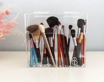 Crystal Brush Holder with Lid - Acrylic makeup storage Organiser