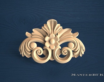 Wooden Floral Crest - Decorative Scroll Accent for Furniture or Mirrors
