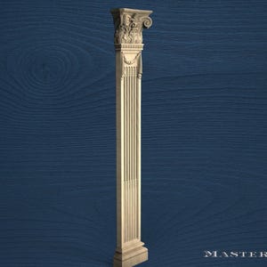 Regal Ionic Pilaster Column – Fluted Carved Wood Trim Post, Unpainted, Flat Back Architectural Column