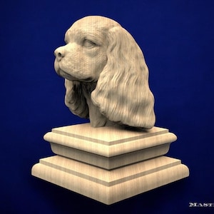 Cavalier King Charles Spaniel Wooden Finial – Dog Bust Sculpture for Staircase Newel Post or Bedpost | Master Oak
