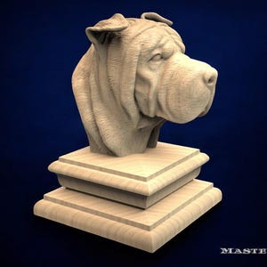Shar-Pei Wooden Finial – Decorative Dog Statue for Staircase Newel Post or Bedpost | Master Oak