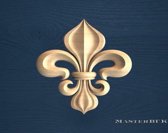 Carved Wooden Fleur-de-Lis Rosette: Unpainted Wall Trim Accent