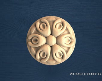 Wooden Spiral Flower Rosette, Carved Floral Ornament (Indoor Wall Accent)