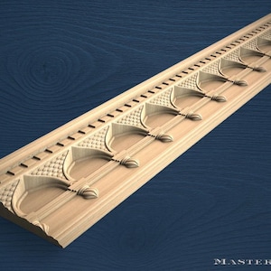 Cornisa de madera con tracería neogótica de 40" - Moldura de corona clásica, 1 pieza, sin pintar, moldura arquitectónica tallada